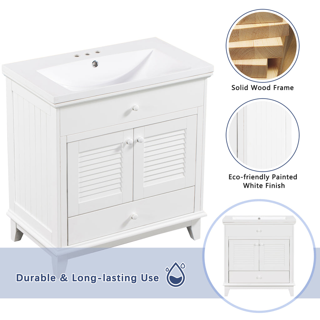 Leoglint 30" Bathroom Vanity Base without Sink, Bathroom Cabinet with Two Doors and One Drawer, White