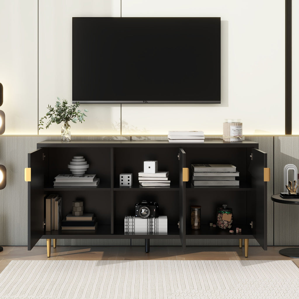 Leoglint U-Can Modern TV Stand with 3 Doors and Adjustable Shelves for Living Room, Fits TVs Up to 70 Inches, Black