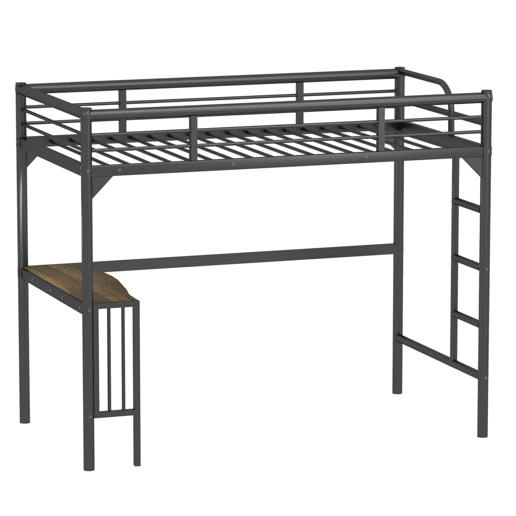 Twin Metal Loft Bed Frame with Desk, Ladder and Guardrails,bookdesk under bed , Black