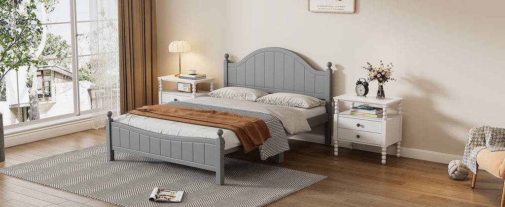 Traditional Concise Style Gray Solid Wood Platform Bed Frame, No Need Box Spring, Full