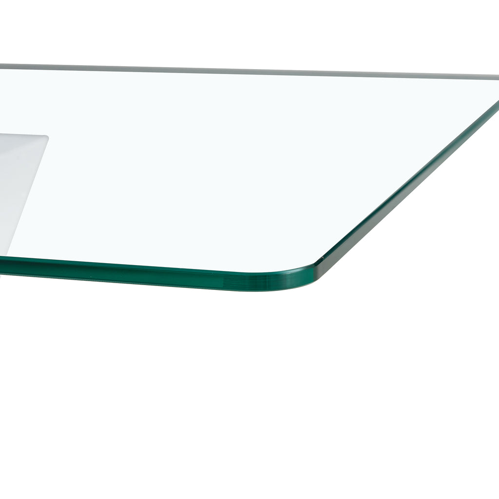 Leoglint Modern minimalist coffee table. Transparent tempered glass tabletop with silver MDF pillars. Suitable for living room and dining room