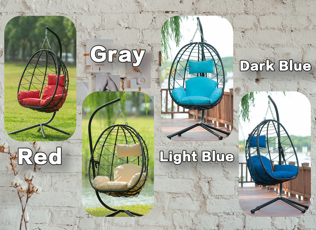 Leoglint Egg Outdoor Chair with Stand Indoor Outdoor Swing Chair Patio Wicker Hanging Egg Chair Hanging Basket Chair Hammock Chair with Stand for Bedroom Living Room Balcony