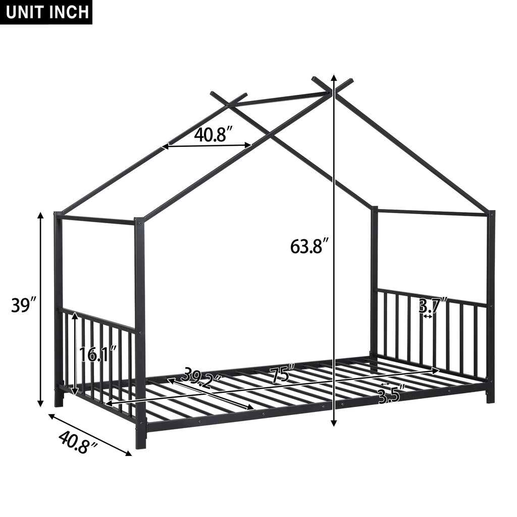 Leoglint Twin Size Metal House Platform Bed Frame, Black