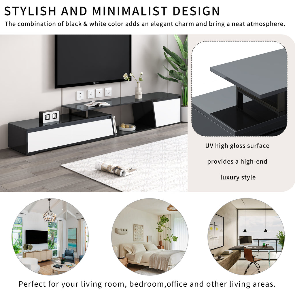 Leoglint U-Can Modern, Minimalist Rectangle Extendable TV Stand, TV Cabinet with 2 Drawers and 1 Cabinet for Living Room, Up to 100''