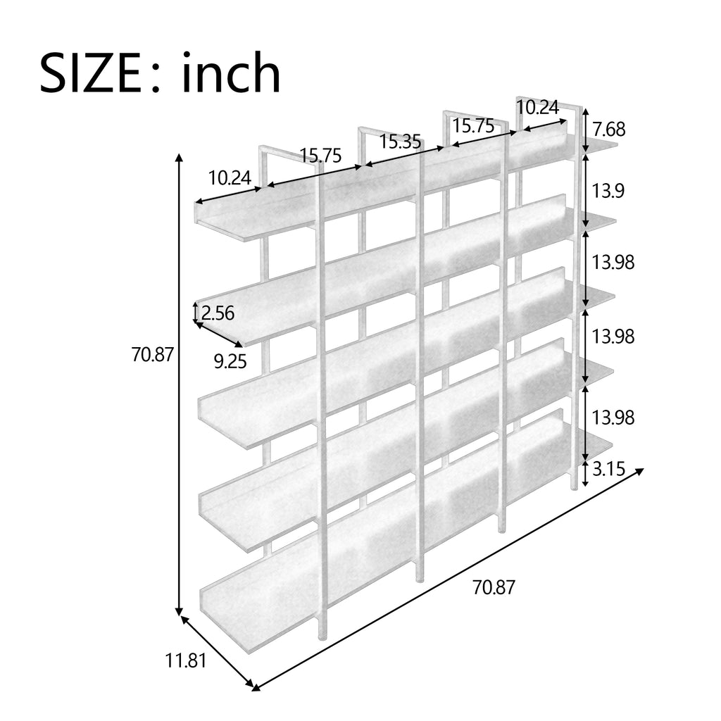 Leoglint [VIDEO] 5 Tier Bookcase Home Office Open Bookshelf, Vintage Industrial Style Shelf with Metal Frame, MDF Board