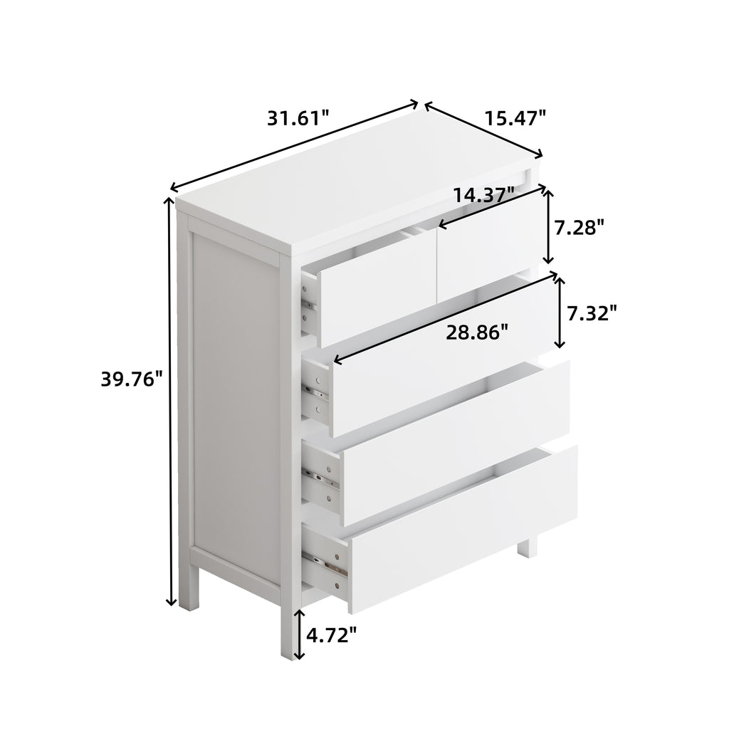 Leoglint Sideboard 31.61"4-Tier 5-Drawer MDF Storage Cabinet,for Bedroom,Living Room,Dining Room,Hallways,White