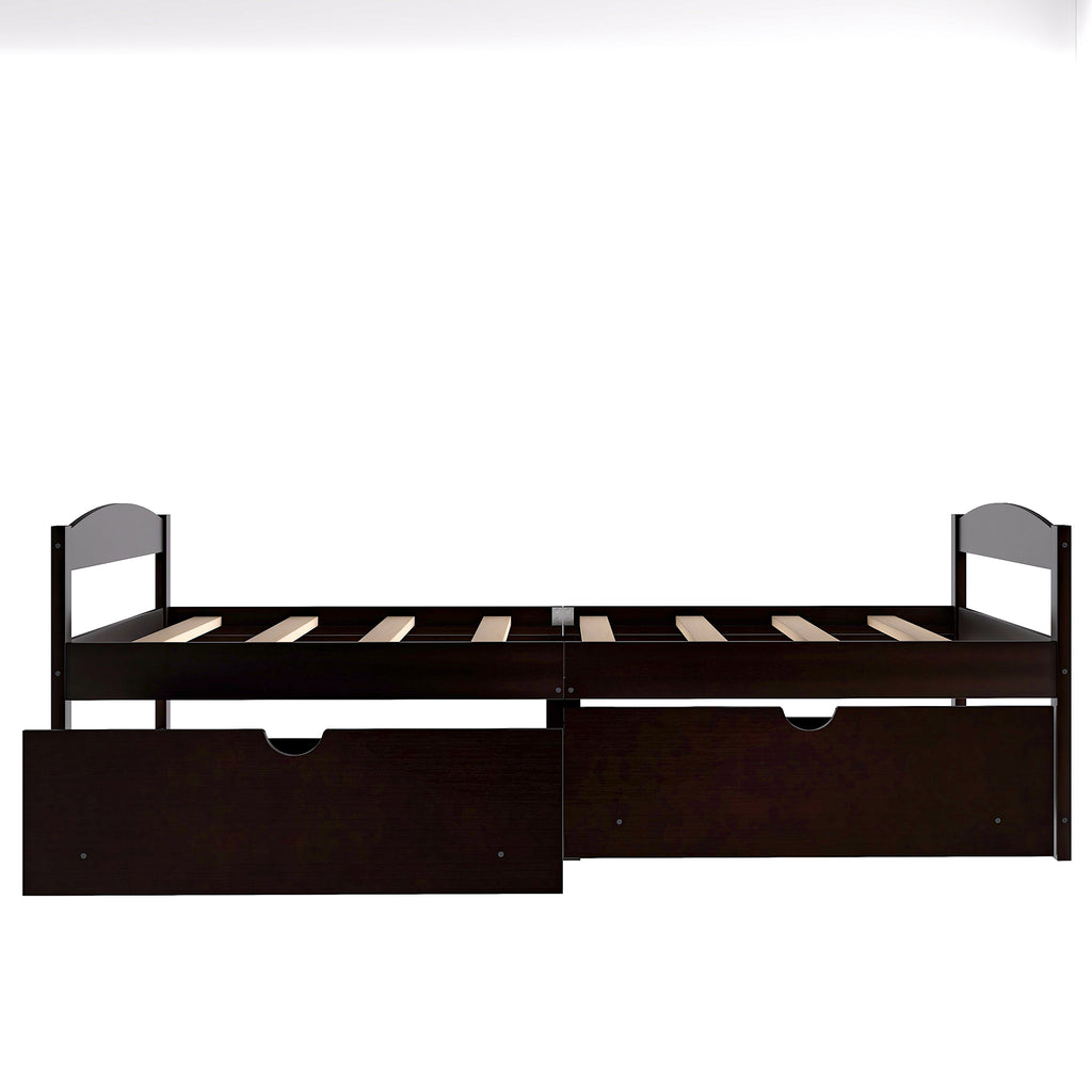 Leoglint Twin size platform bed frame, with two drawers, espresso