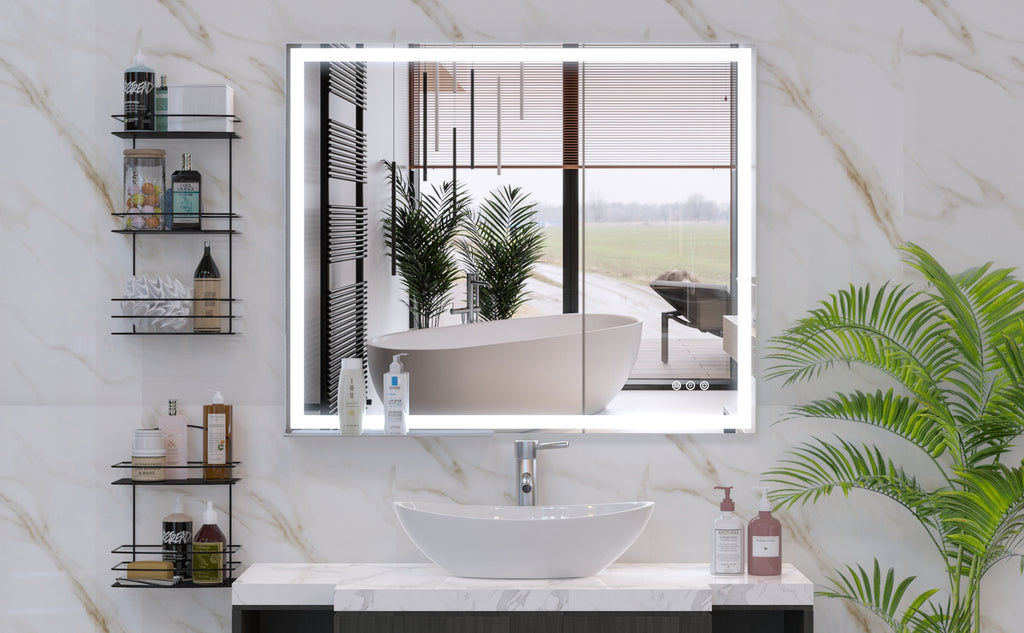 Leoglint 30x36 inch LED Bathroom Vanity Mirror Wall Mounted Adjustable White/Warm/Natural Lights Anti-Fog Touch Switch with Memory Modern Smart Large Bathroom Mirrors