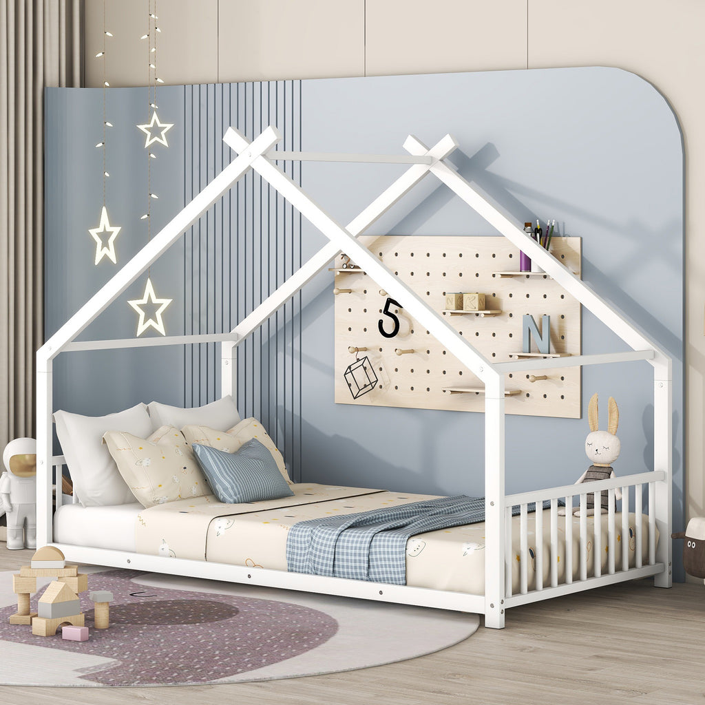 Leoglint Twin Size Metal House Bed Frame, White