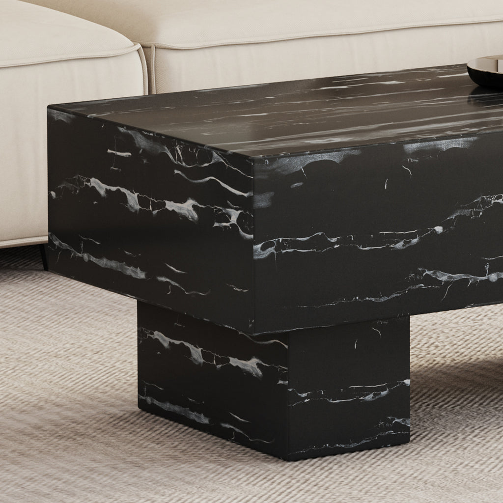 Leoglint The black coffee table has patterns. Modern rectangular table, suitable for living rooms and apartments. 43.3"*21.6"*17.2"