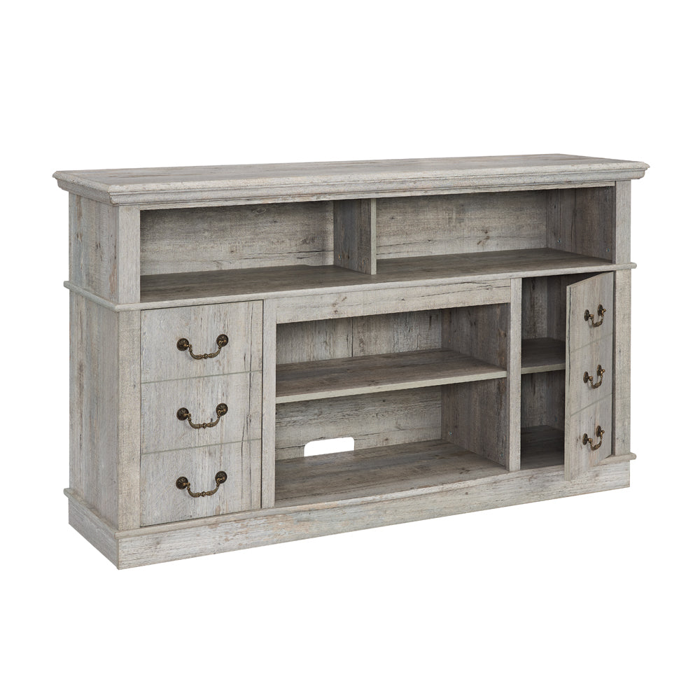 Leoglint Traditional TV Stand Farmhouse Rustic Entertainment Console for TV Up to 65" with Open and Closed Storage Space, Light Gray, 60"W*15.75"D*34.25"H