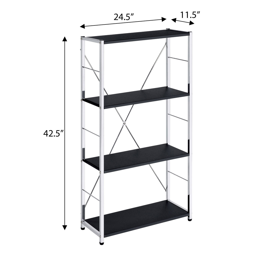 Leoglint Black and Chrome 4-Tier Rectangular Bookshelf