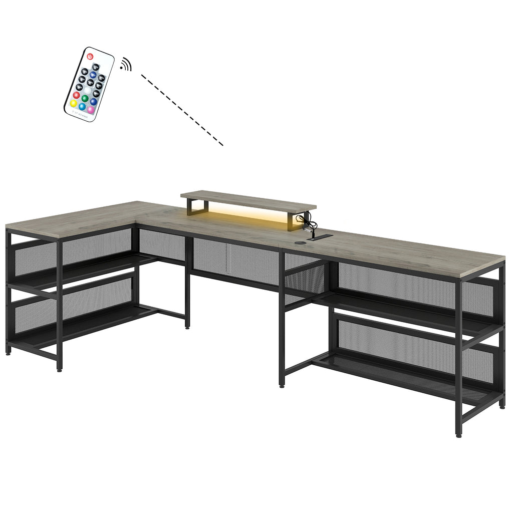 Leoglint U-shaped Office Desk with Shelve and LED lights