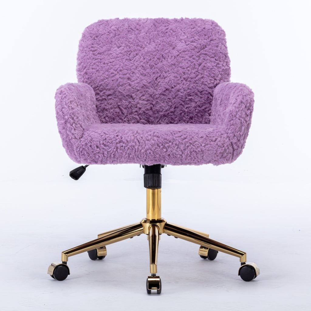 Leoglint A&A Furniture Office Chair,Artificial rabbit hair Home Office Chair with Golden Metal Base,Adjustable Desk Chair Swivel Office Chair,Vanity Chair(Violet)