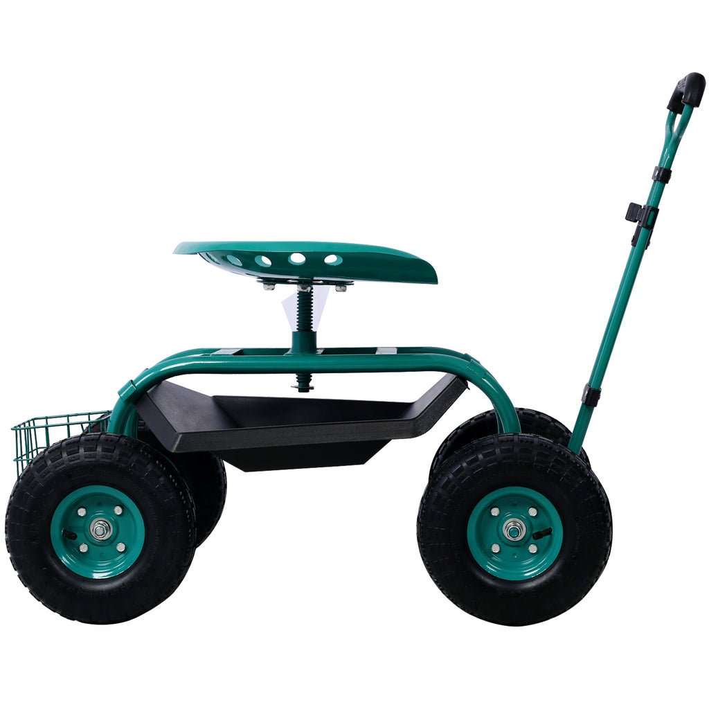 Leoglint Rolling Garden Scooter Garden Cart Seat with Wheels and Tool Tray, 360 Swivel Seat,Green