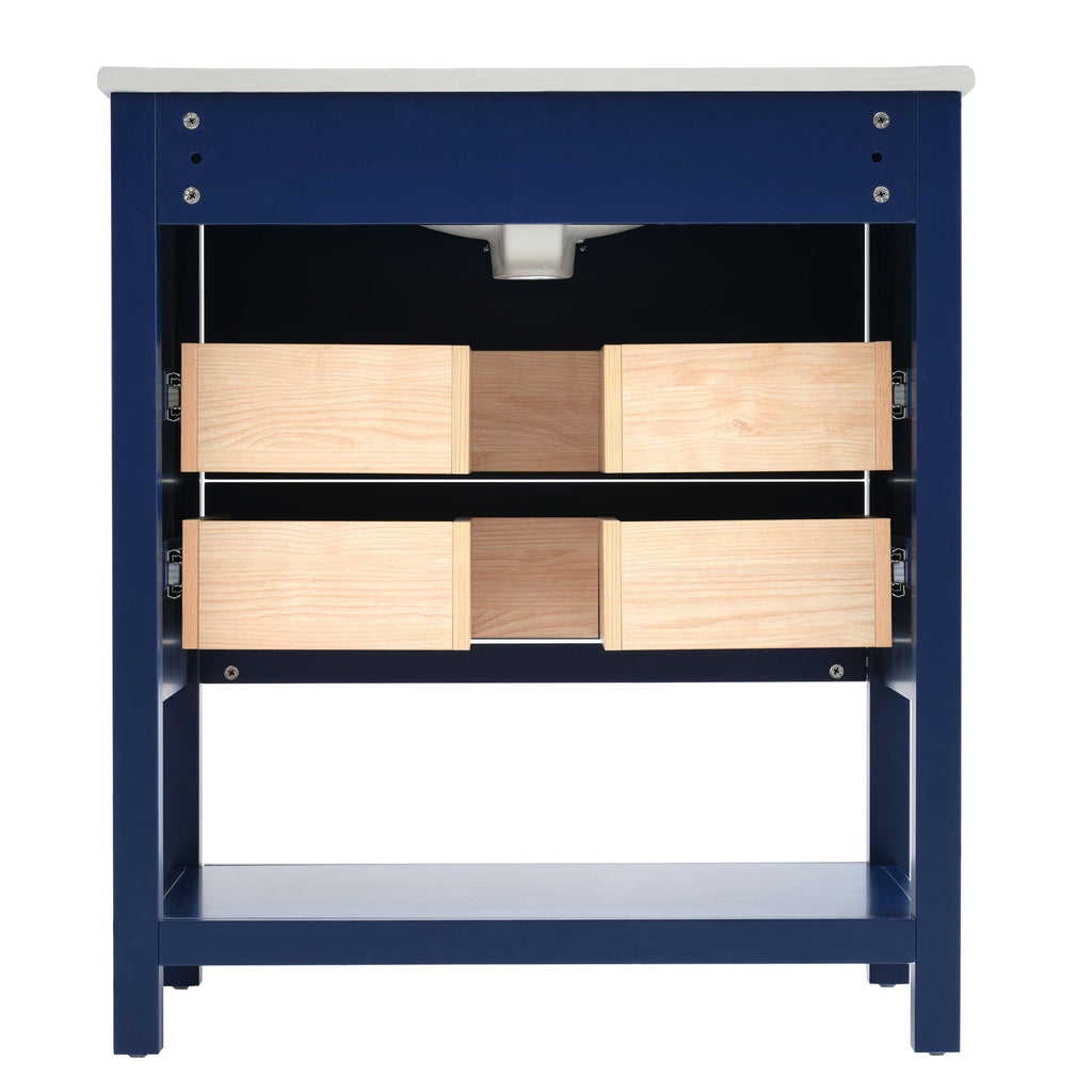 Leoglint [Viedo]Modern 30inch Navy Blue/White Bathroom Vanity Cabinet Combo with OpenStorge, Two Drawers