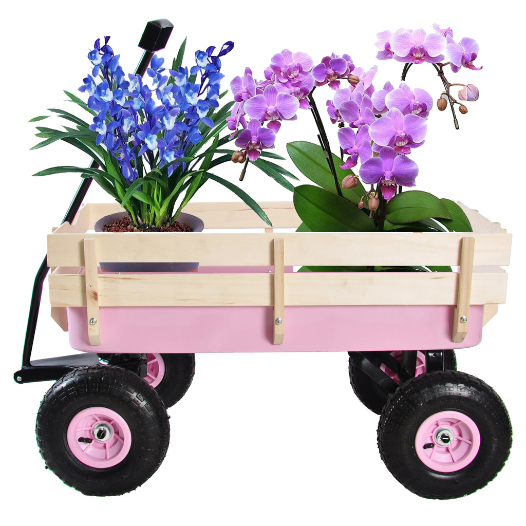 Leoglint Outdoor Wagon All Terrain Pulling w/Wood Railing Air Tires Garden Cart