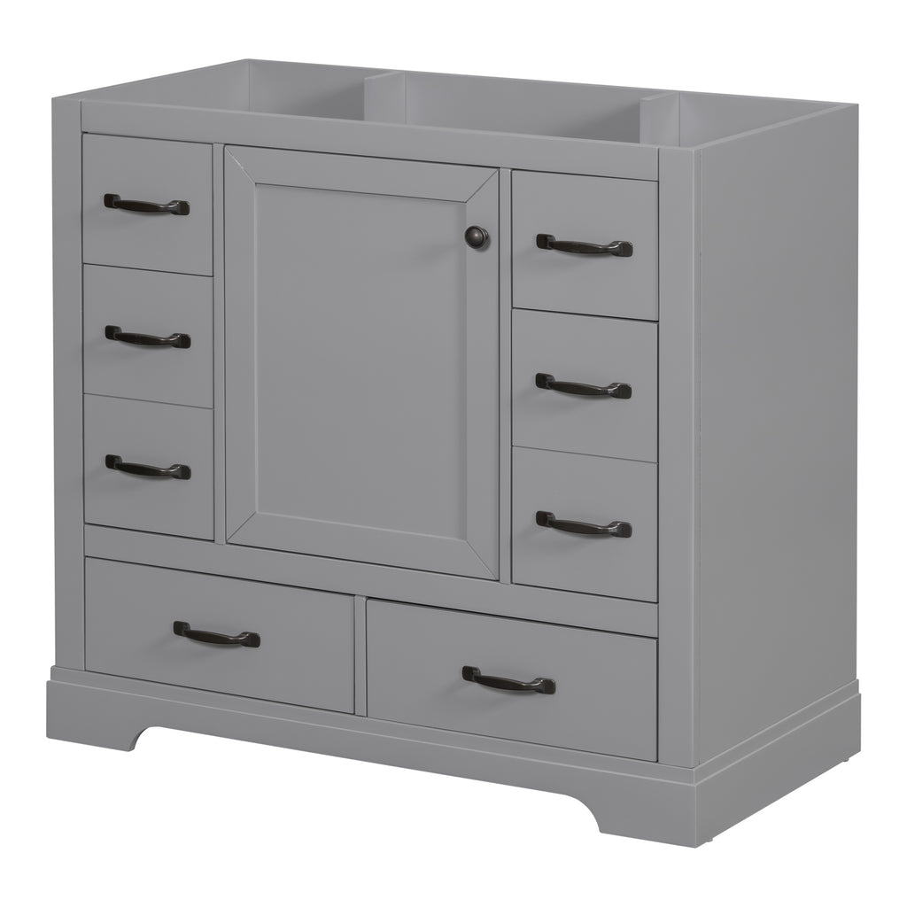 Leoglint 36" Bathroom Vanity without Sink, Cabinet Base Only, Six Drawers, Multi-Functional Drawer Divider, Adjustable Shelf, Grey