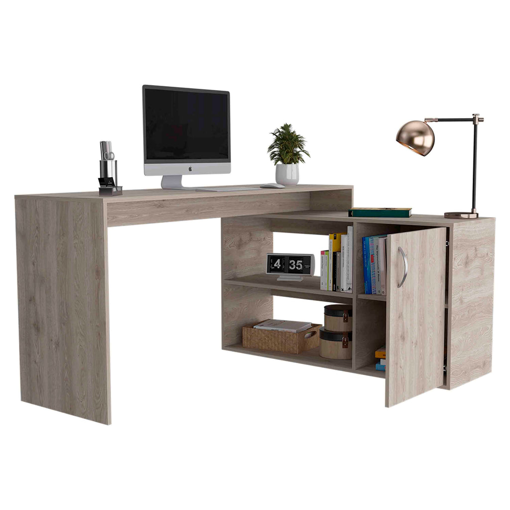 Leoglint Axis Modern L-Shaped Computer Office Desk with Open & Closed Storage -Light Gray