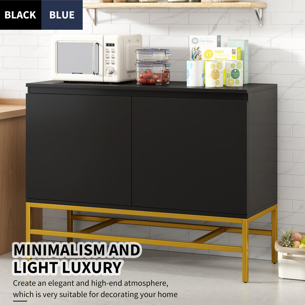 Leoglint TREXM Minimalist & Luxury Cabinet Two Door Sideboard with Gold Metal Legs for Living Room, Dining Room (Black)