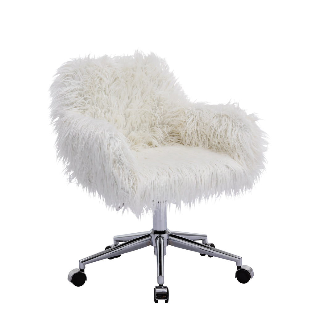 Leoglint HengMing Modern Faux fur home office chair, fluffy chair for girls, makeup vanity Chair