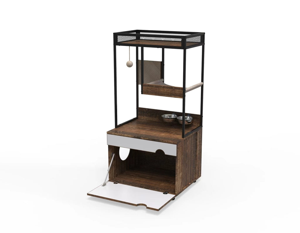 Leoglint Cat Litter Box Enclosures with Cat Tree Tower, Cat Furniture ,Cat Cabinet