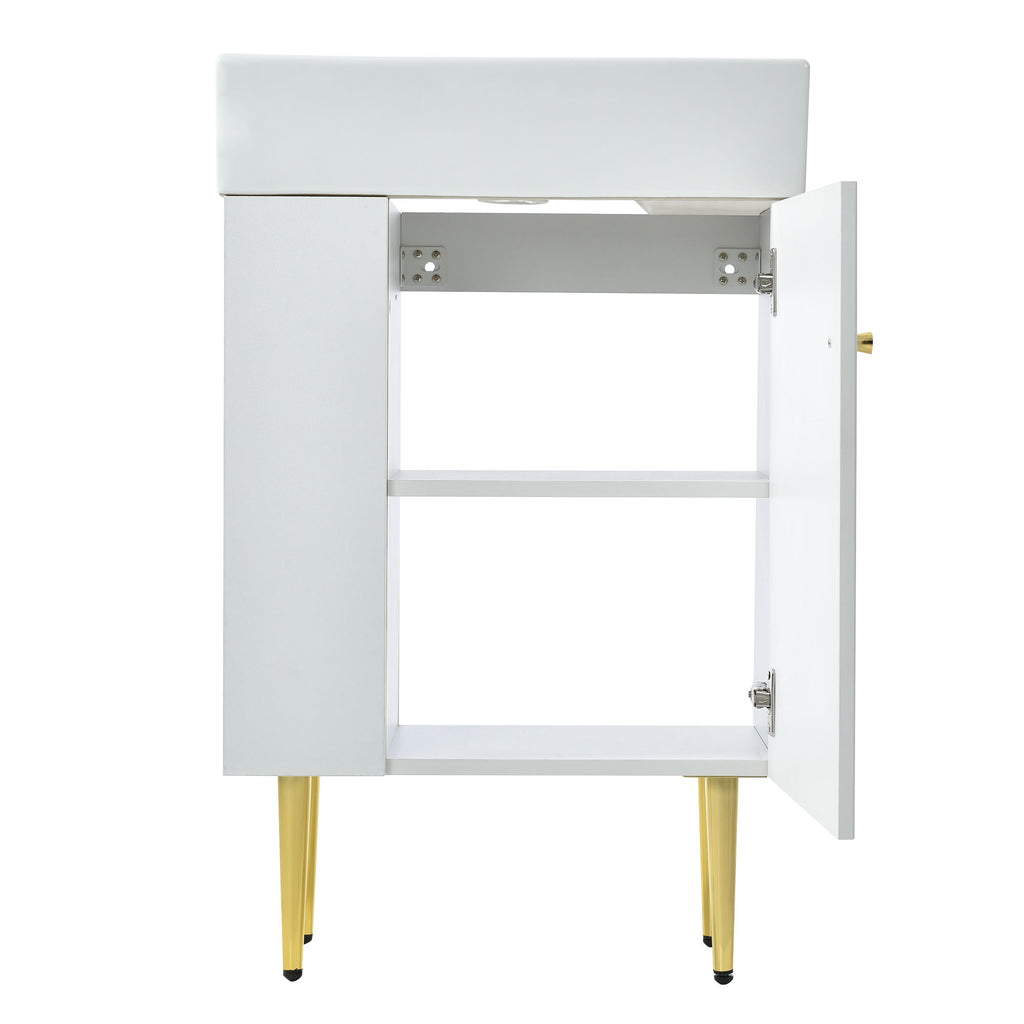 Leoglint 21.6" white Bathroom vanity, Combo Cabinet, Bathroom Storage Cabinet, Single Ceramic Sink, Left side storage