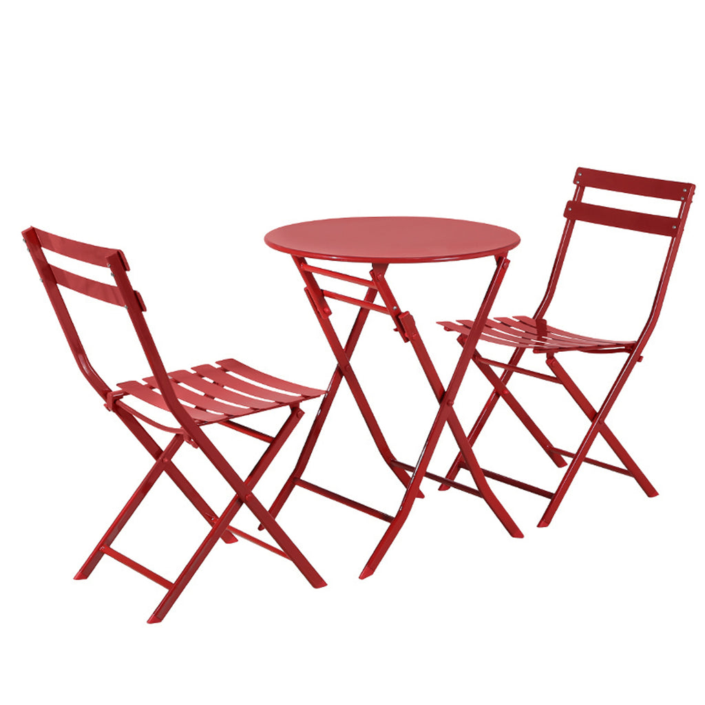 Leoglint 3 Piece Patio Bistro Set of Foldable Round Table and Chairs,Outdoor Chair, Red