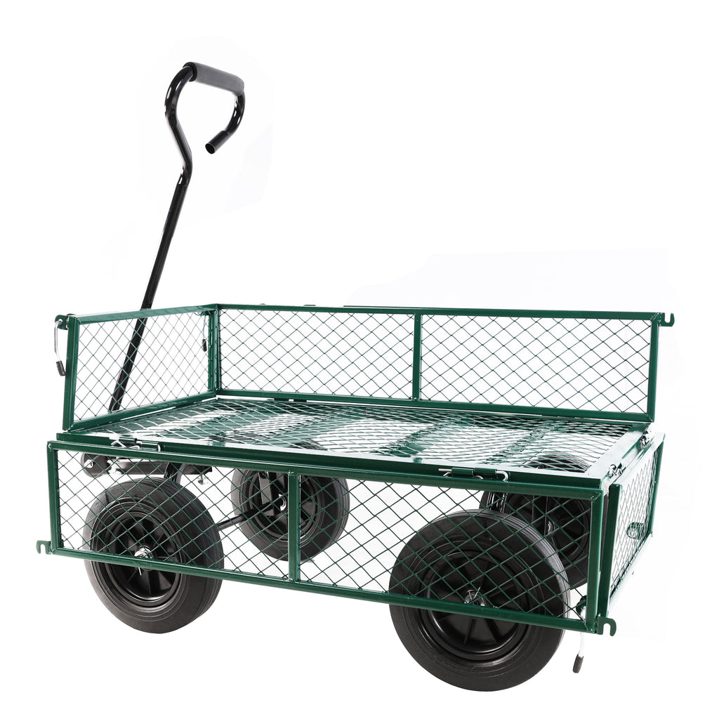 Leoglint (Green solid wheels wagon cart) Solid wheels Tools cart Wagon Cart Garden cart trucks  make it easier to transport firewood