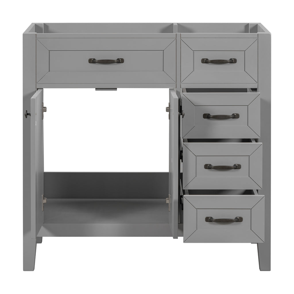 Leoglint 36" Bathroom Vanity without Sink, Cabinet Base Only, Bathroom Cabinet with Drawers, Solid Frame and MDF Board, Grey