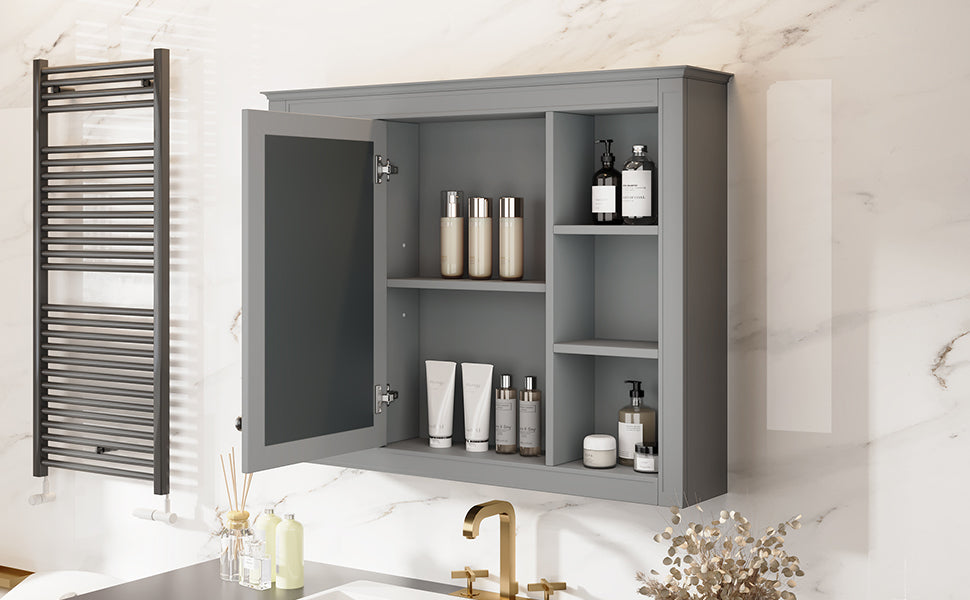 Leoglint 35'' x 27.5'' Medicine Cabinet, Wall Mounted Bathroom Storage Cabinet, Modern Bathroom Wall Cabinet with Mirror, Mirror Cabinet with 6 Open Shelves (Not Include Bathroom Vanity )