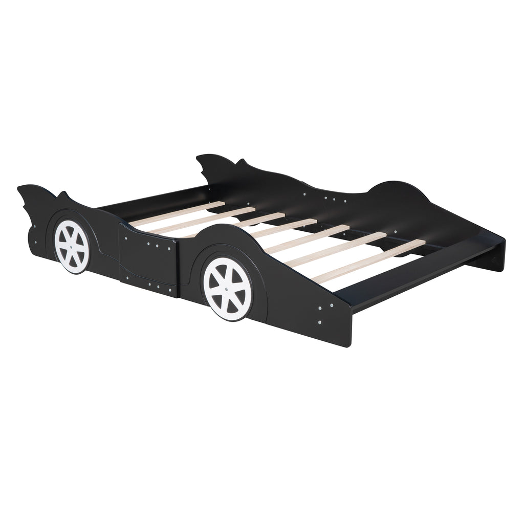 Leoglint Full Size Race Car-Shaped Platform Bed Frame with Wheels,Black