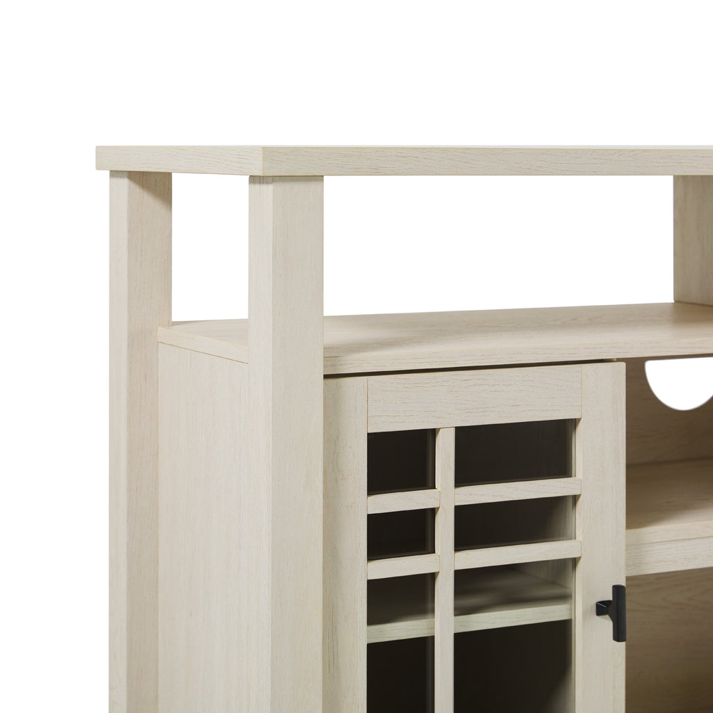 Leoglint Transitional 58" 2-Door Sideboard with Windowpane Design, Ivory Oak