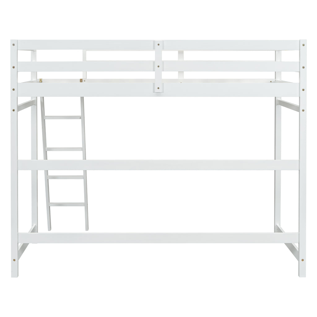 Leoglint Twin Size High Loft Bed Frame with inclined Ladder, Guardrails,White