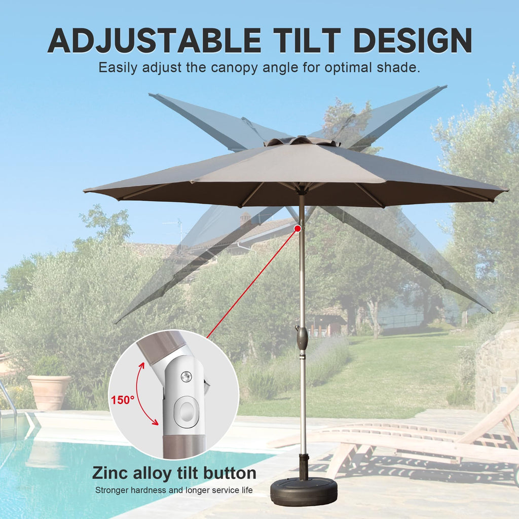 Leoglint 9FT Patio Umbrella, Outdoor Umbrella with Push Button Tilt and Crank, UV Protection Waterproof Market Sun Umbrella with 8 Sturdy Ribs for Garden, Deck, Backyard, Pool (Gray)