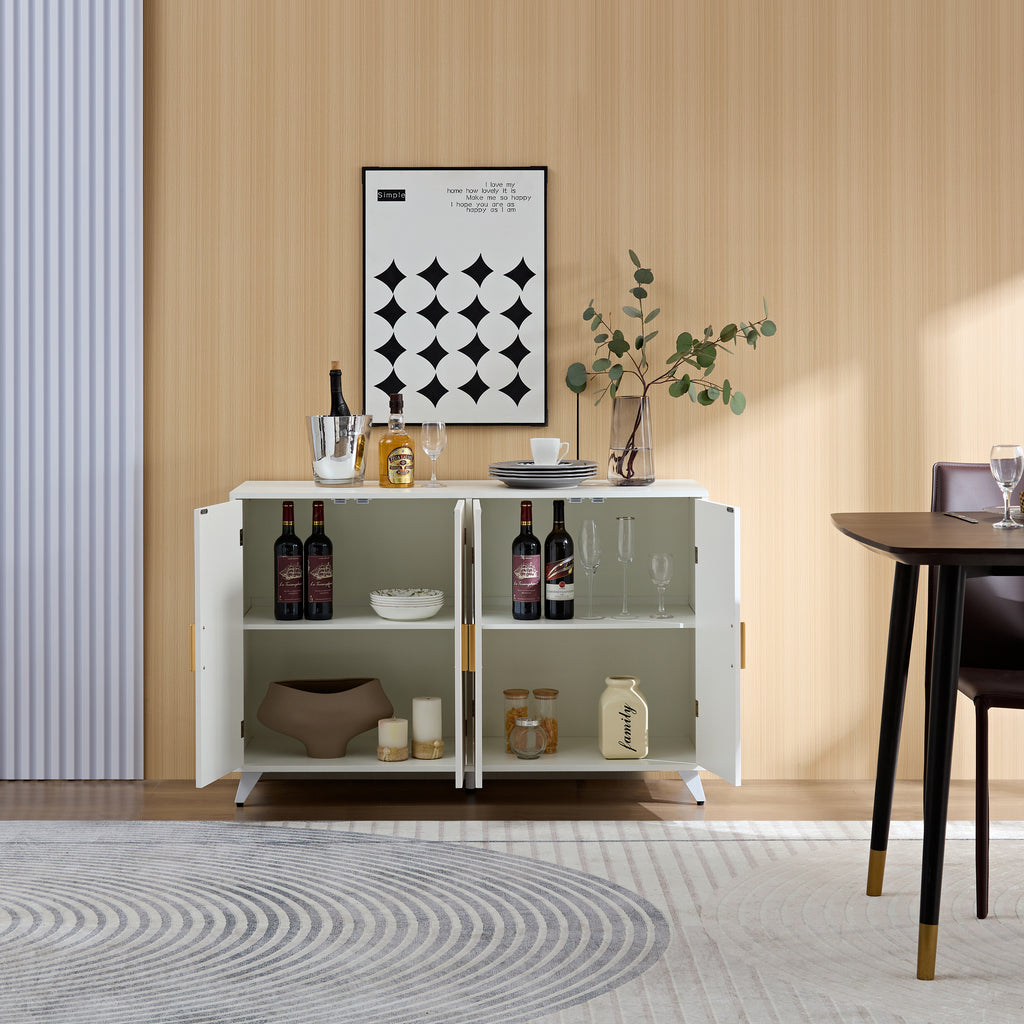 Leoglint Sideboard Buffet cabinet with 4 doors and removable shelves, for living room, dining room, ivory white