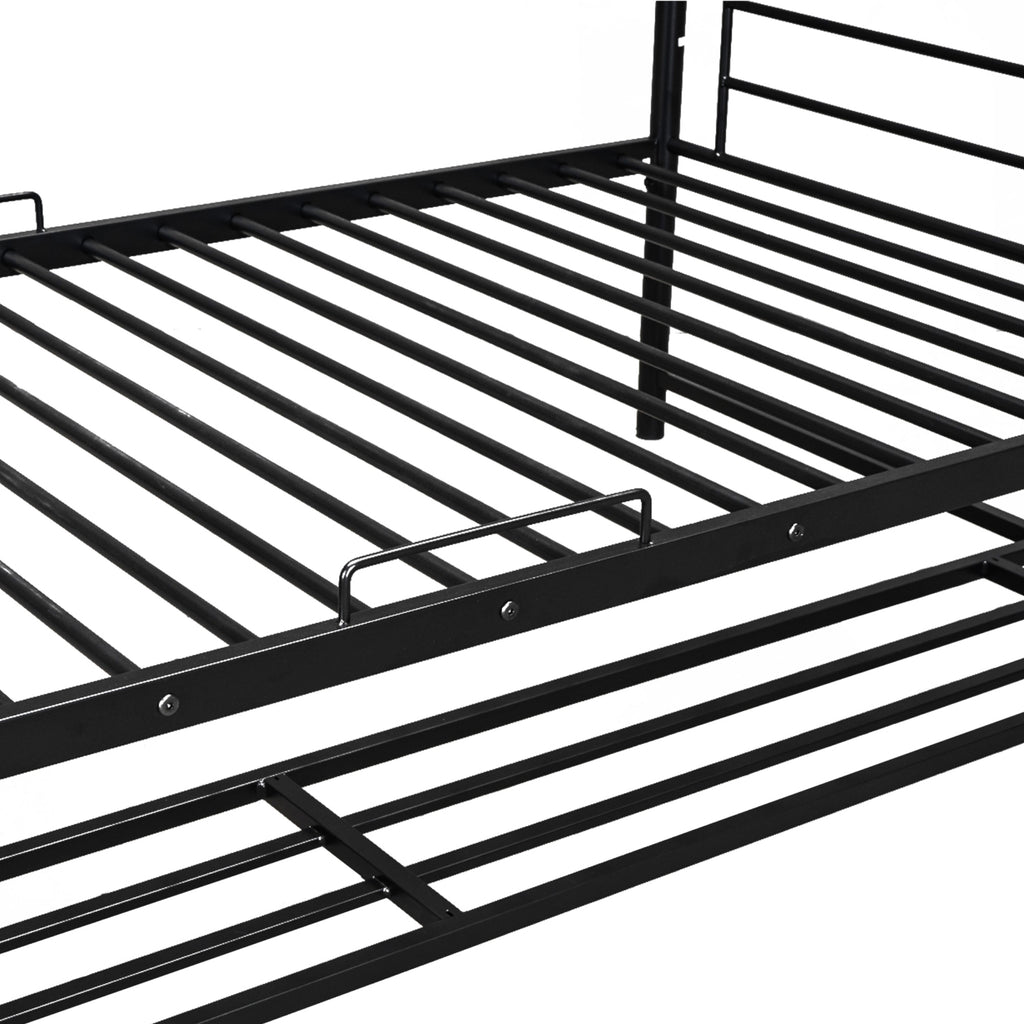 Leoglint Twin Over Twin Metal Bunk Bed Frame with Shelf and Guardrails, Black