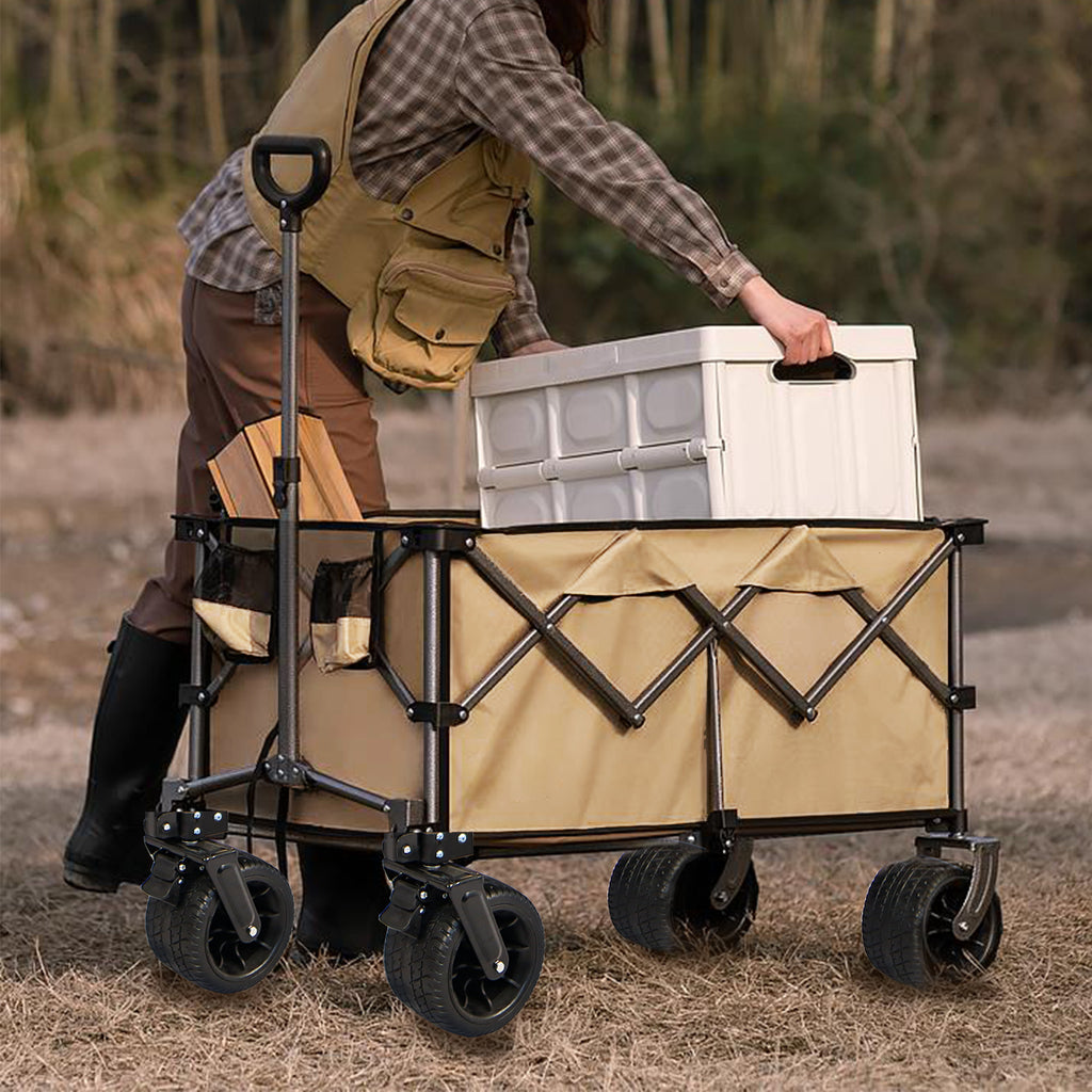 Leoglint Garden cart Collapsible Folding Wagon, Push Pull Foldable Beach Wagon Cart