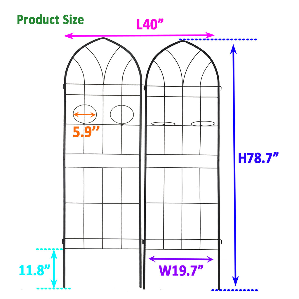 Leoglint 2 Pack Metal Garden Trellis 78.7" x 19.7" Rustproof Trellis for Climbing Plants Outdoor Flower Support Black