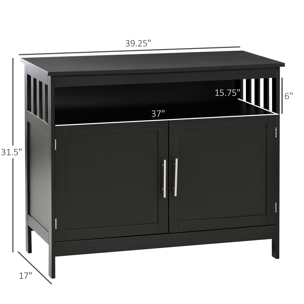 Leoglint Sideboard Buffet Cabinet, Modern Kitchen Cabinet, Coffee Bar Cabinet with 2-Level Shelf and Open Compartment, Black