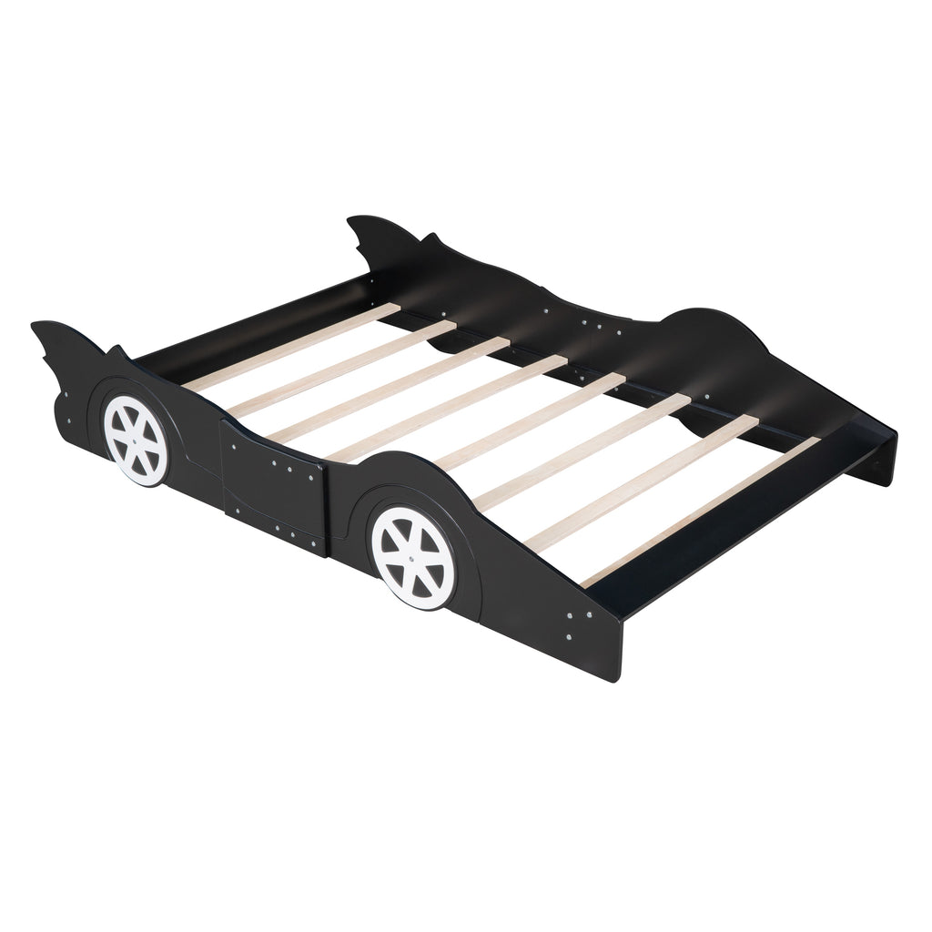 Leoglint Full Size Race Car-Shaped Platform Bed Frame with Wheels,Black