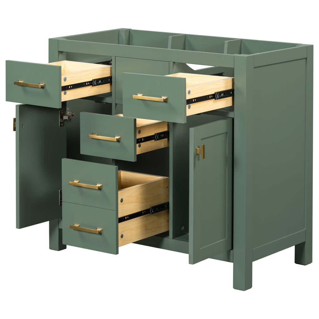 Leoglint 36'' Bathroom Vanity without sink, Modern Freestanding Single Bathroom Cabinet with 4 Drawers & 2 Cabinets,Storage Cabinet for Bathroom, Solid Wood Frame Vanity Only, Green (NOT INCLUDE SINK)