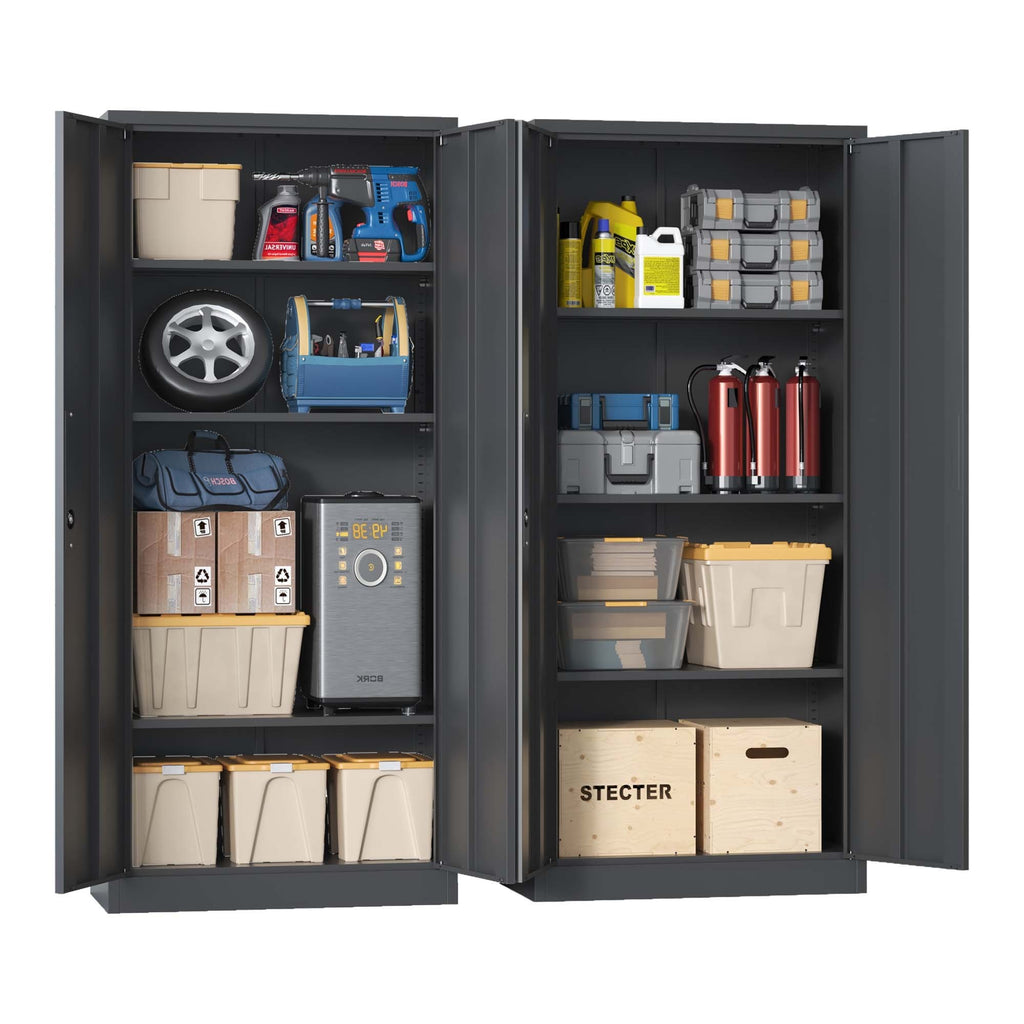 Leoglint 71"H Metal Garage Storage Cabinet, Black Tool Steel Locking Cabinet with Doors and 3 Shelves, Tall Cabinets for Garage Storage Systems Lockable File Cabinet for Home Office, Classroom/Pantry