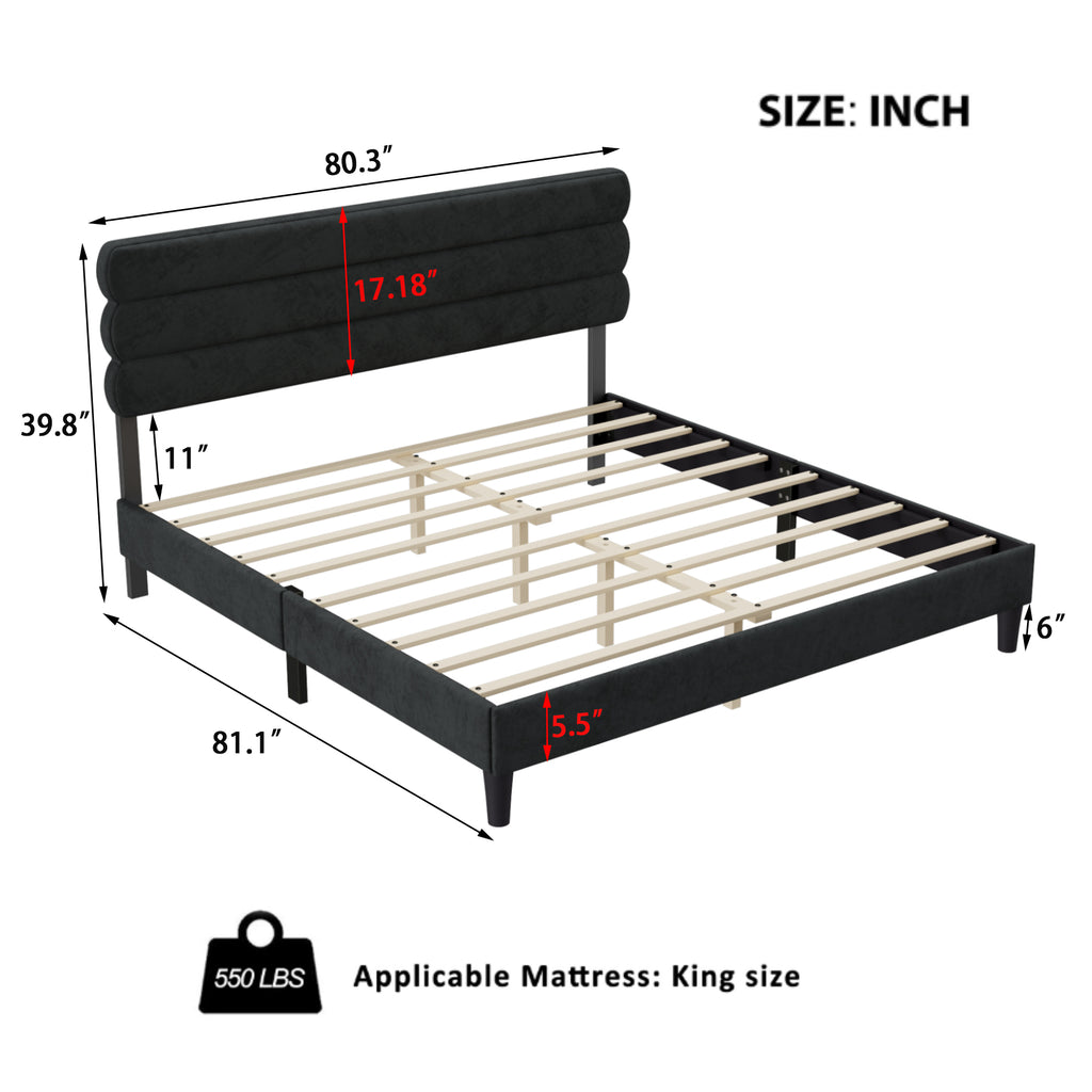 Leoglint King Bed Frame with Headboard,Sturdy Platform Bed with Wooden Slats Support,No Box Spring,Mattress Foundation,Easy Assembly  Dark grey