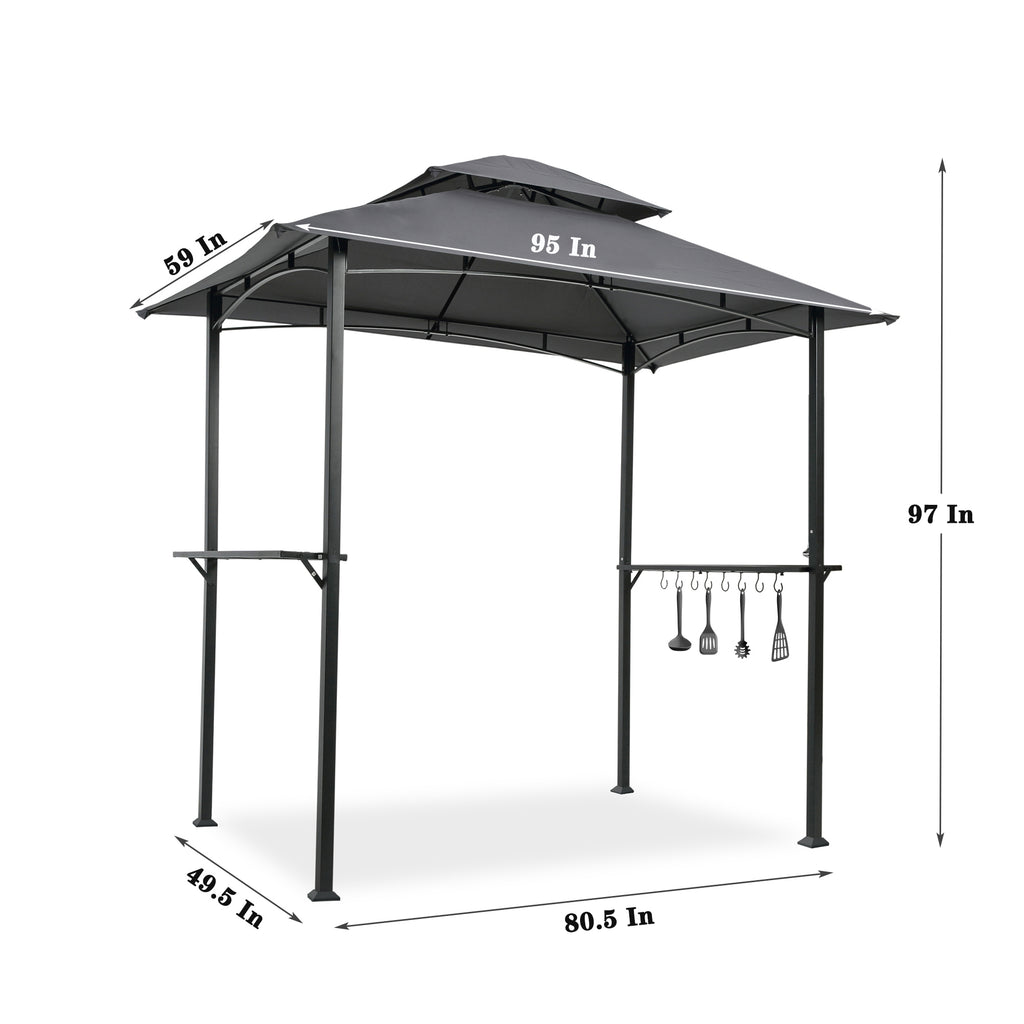 Leoglint Outdoor Umbrella Grill Gazebo 8 x 5 Ft, Shelter Tent, Double Tier Soft Top Canopy and Steel Frame with hook and Bar Counters, Grey