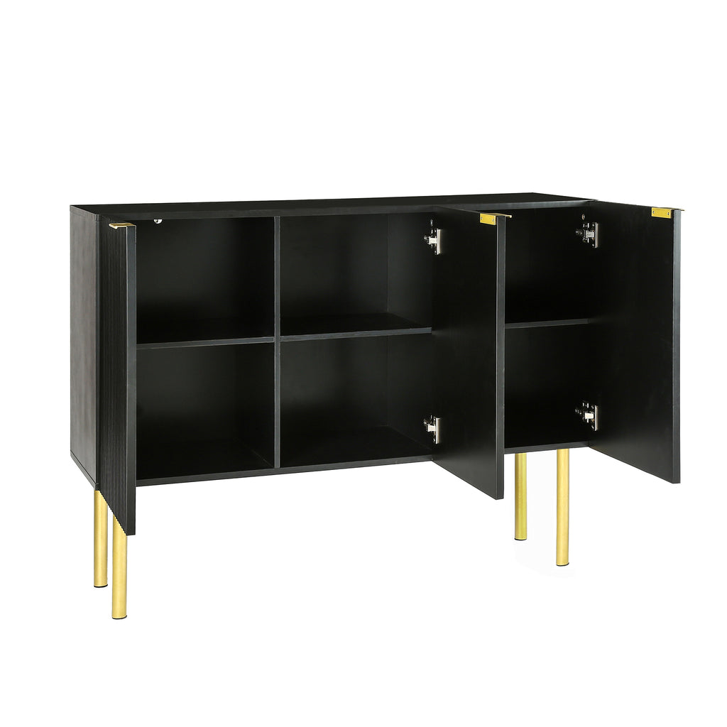 Leoglint TREXM Modern Simple & Luxury Style Sideboard Particle Board & MDF Board Cabinet with Gold Metal Legs & Handles, Adjustable Shelves for Living Room, Dining Room (Black)