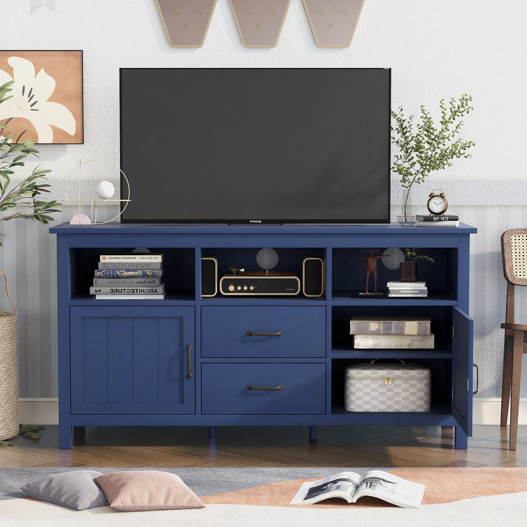 Leoglint U-Can TV Stand for TV up to 68 in with 2 Doors and 2 Drawers Open Style Cabinet, Sideboard for Living room, Navy