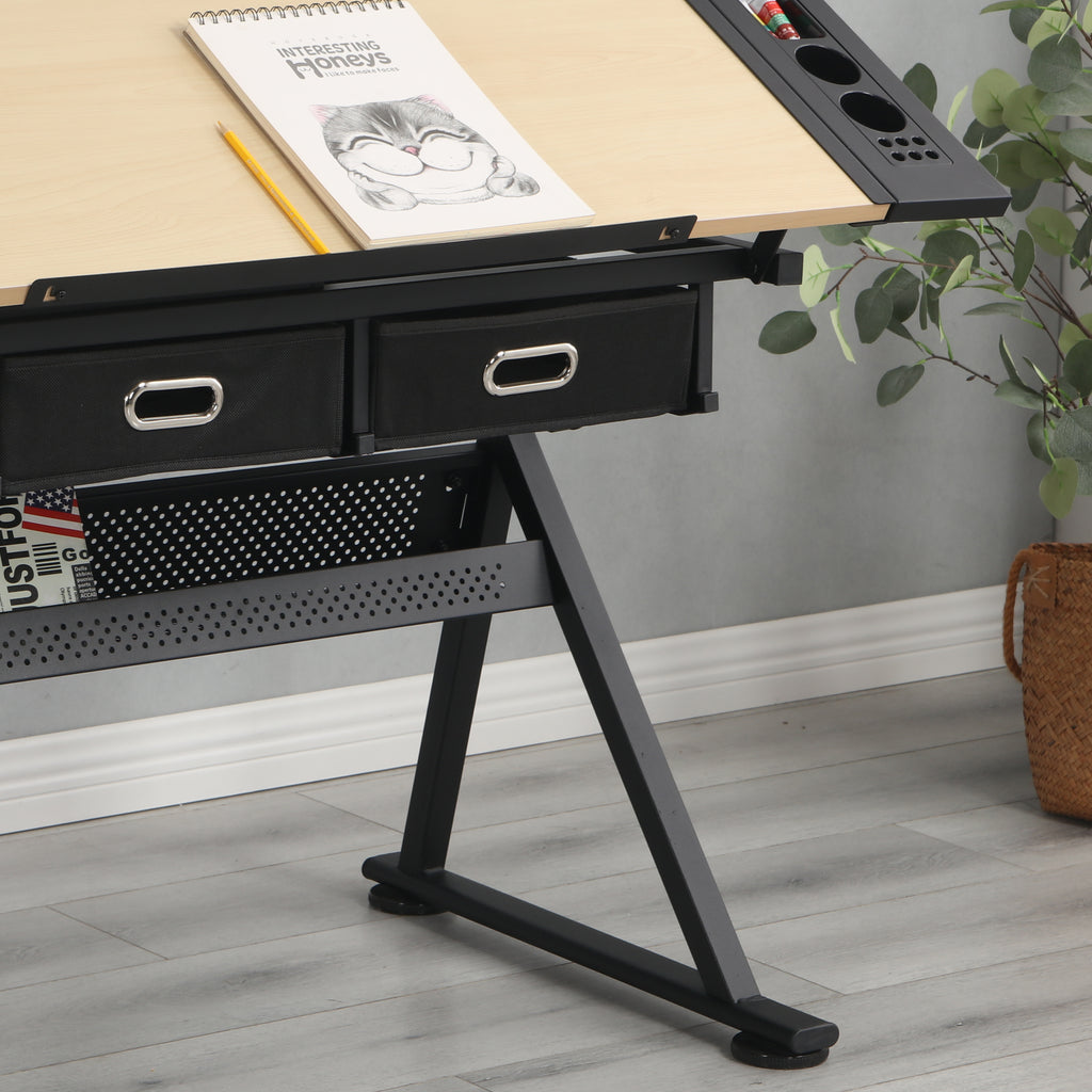 Leoglint adjustable drawing drafting table Office desk with 2 drawers for home office and school with stool(wood)