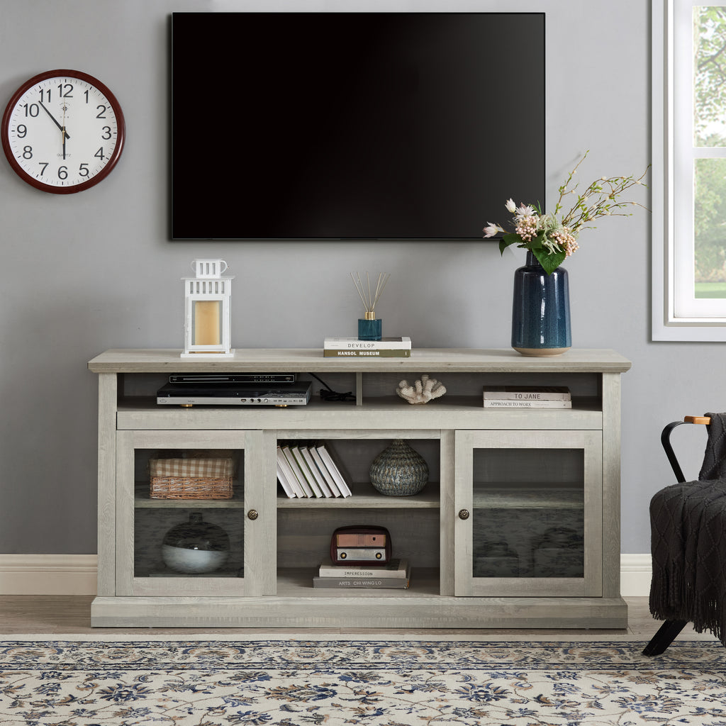 Leoglint Contemporary TV Stand Modern Entertainment Console for TV Up to 65" with Open and Closed Storage Space, Stone Gray, 60"W*15.75"D*29"H