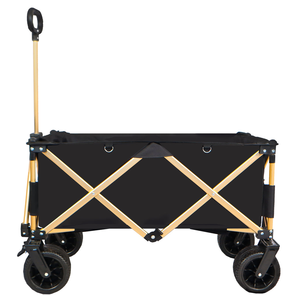 Leoglint Garden cart aluminum alloy folding wagon, Heavy Duty Utility Beach Wagon Cart for Sand with Big Wheels, Adjustable Handle&Drink Holders for Shopping, Camping,Garden and Outdoor